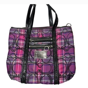 Coach Poppy Tartan plaid tote shoulder bag
